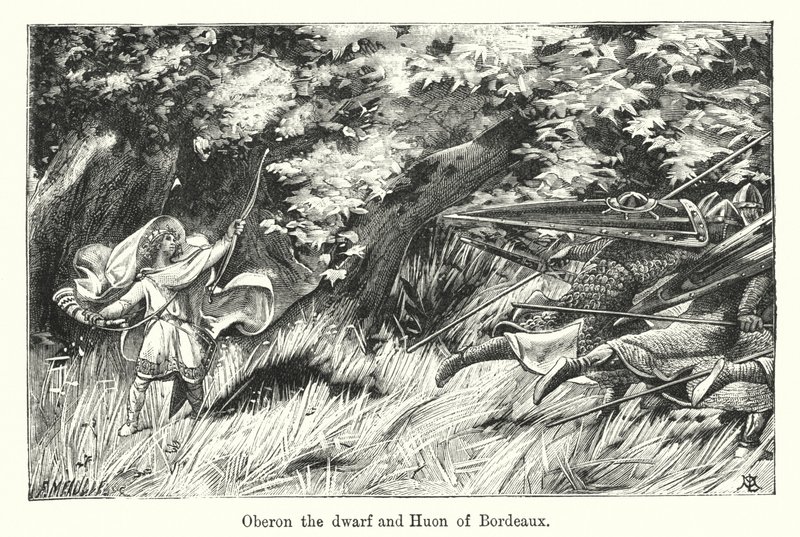 Oberon, o anão, e Huon de Bordeaux (gravura) de European School
