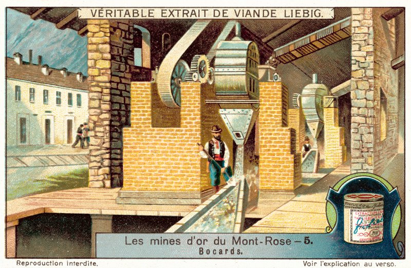 Moinho de minério nas minas de ouro Monte Rosa, Itália (chromolitho) de European School