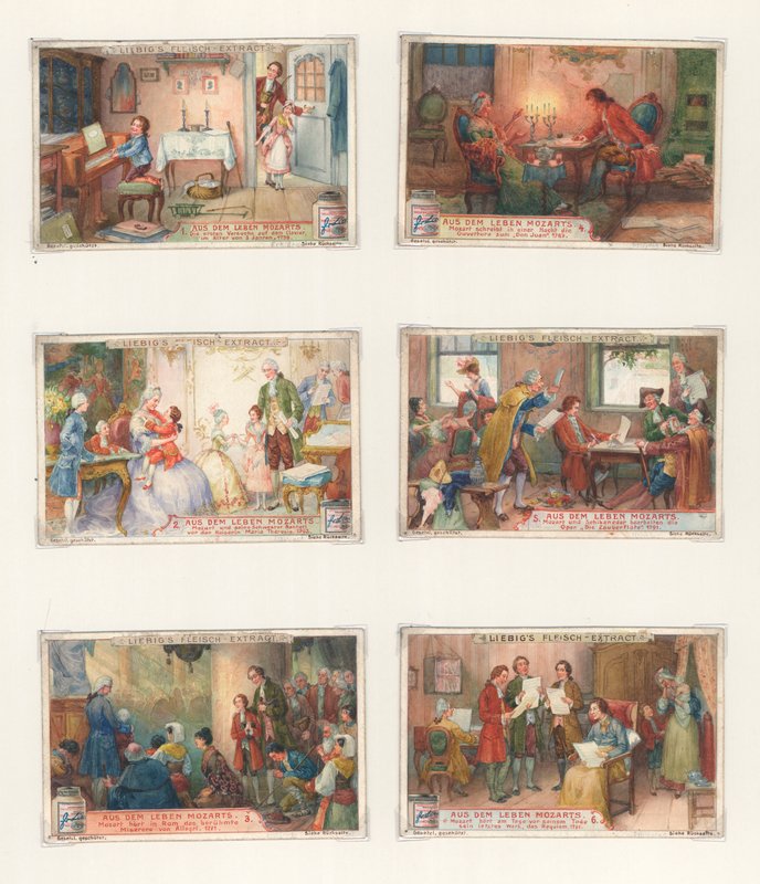 Arte original para um conjunto de cartões Liebig: Vida de Mozart (guache sobre papel) de European School