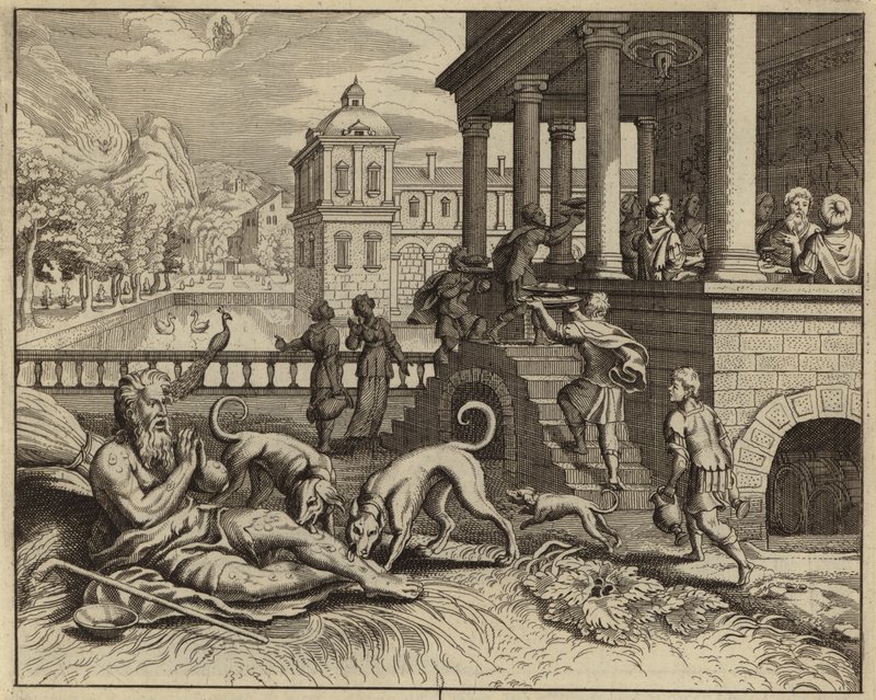 Parábola do rico e Lázaro, o mendigo (gravura) de European School