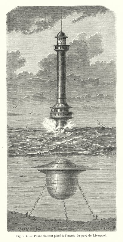 Farol flutuante na entrada do porto de Liverpool (gravura) de European School