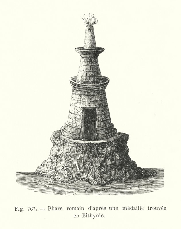 Farol romano de uma medalha encontrada em Bithynia (gravura) de European School
