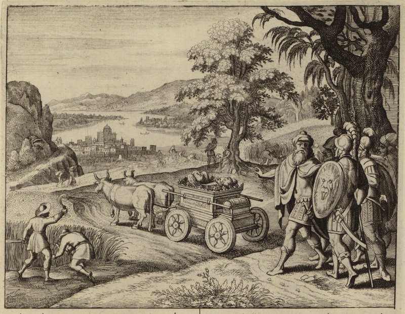 Filisteus devolvendo a Arca da Aliança aos israelitas (gravura) de European School