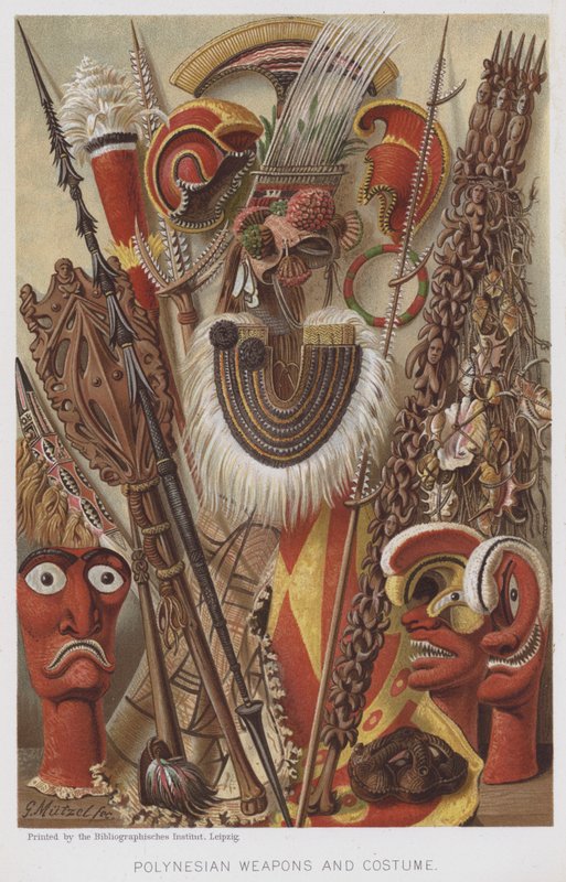 Armas e Trajes Polinésios (chromolitho) de European School