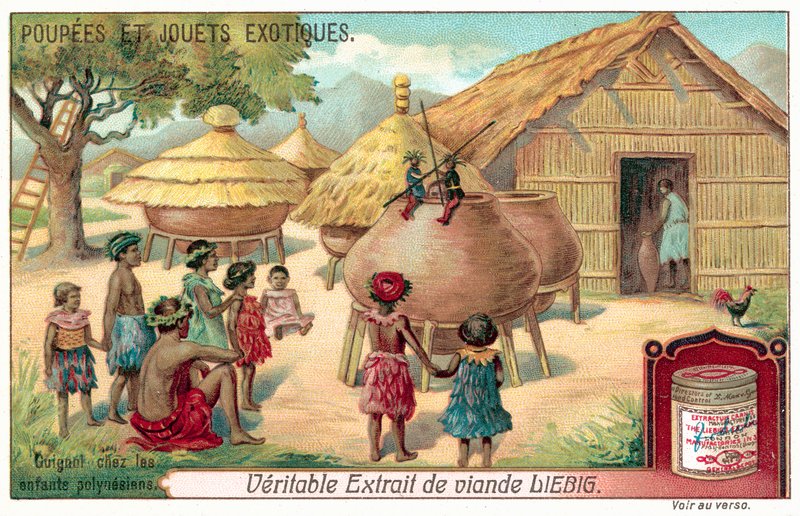 Crianças polinésias vendo um espetáculo de marionetes (chromolitho) de European School