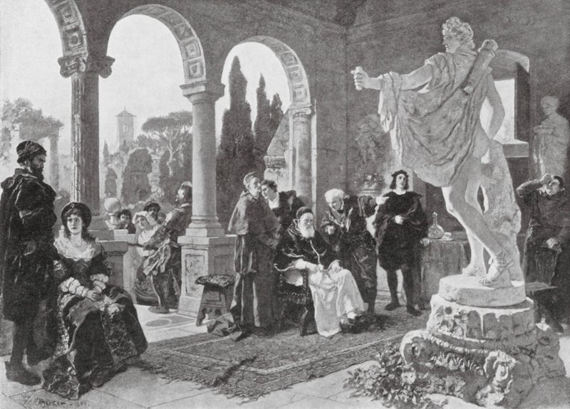 O Papa Júlio II e o Miradouro de Apolo (litografia) de European School
