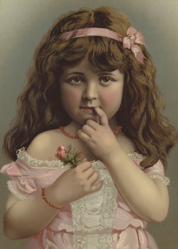 Retrato de uma menina segurando uma flor (cor litho) de European School
