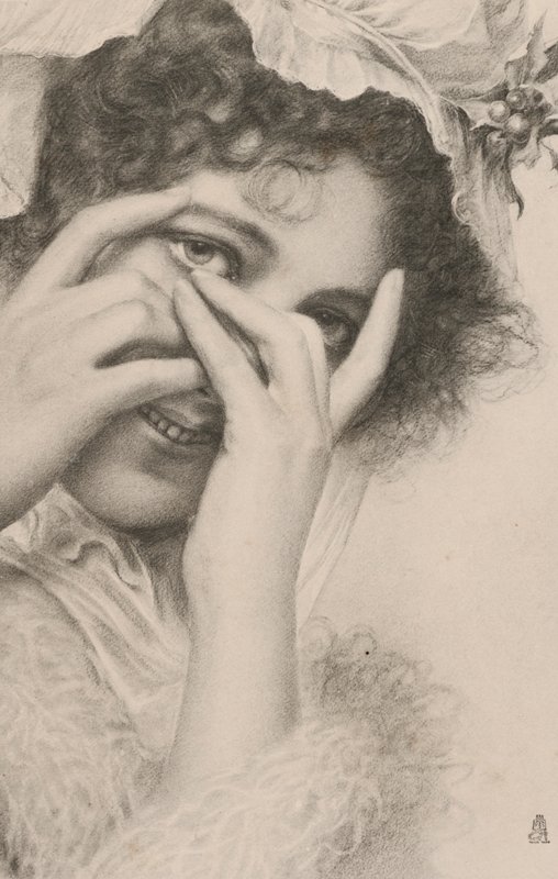 Retrato de uma mulher escondida atrás das mãos (litografia) de European School