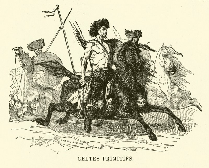 Guerreiros celtas primitivos (gravura) de European School