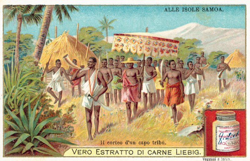 Procissão de um chefe tribal samoano (chromolitho) de European School