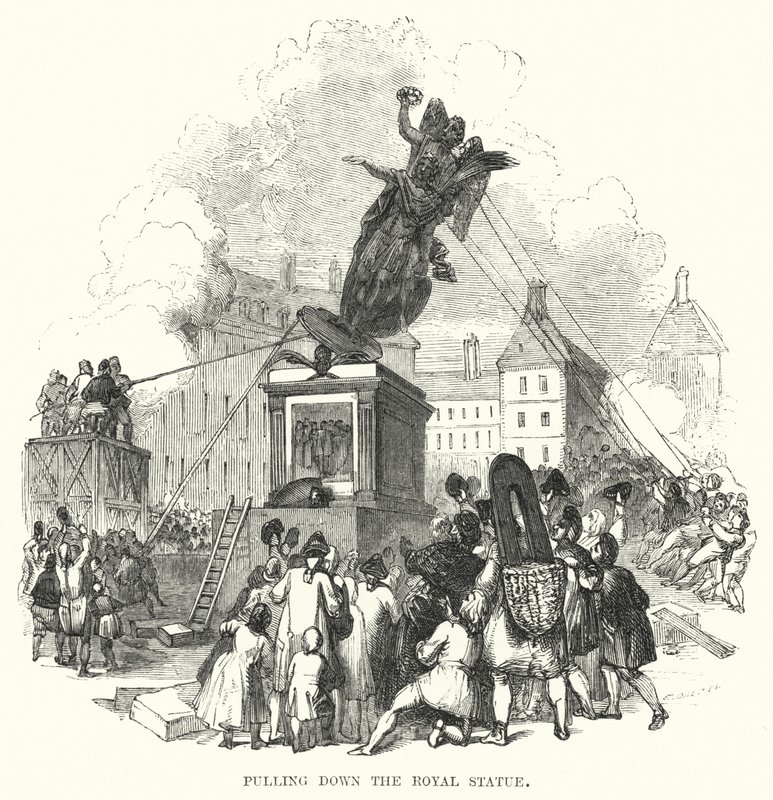 Puxando para baixo a Estátua Real (gravura) de European School