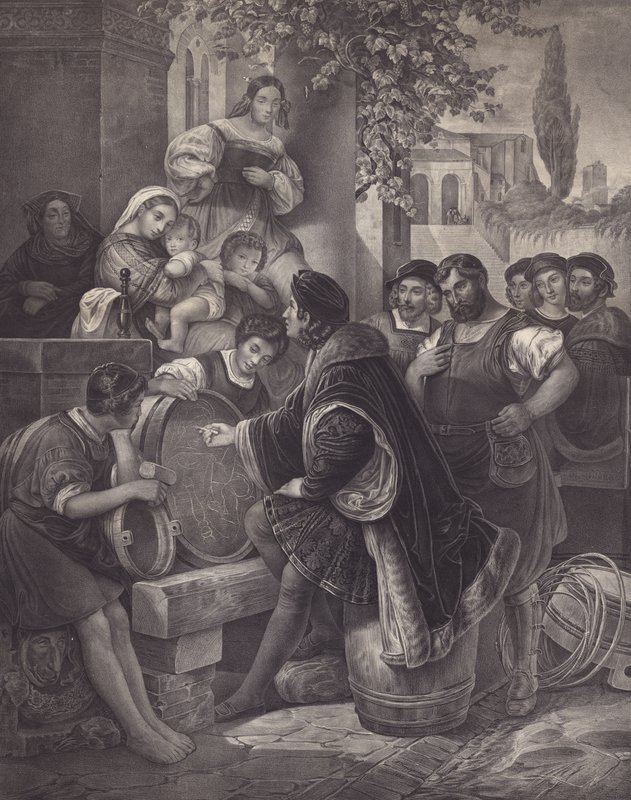 Raphael Desenhando a Virgem e a Criança (litho) de European School
