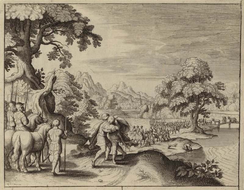 Reconciliação de Jacob e Esaú (gravura) de European School