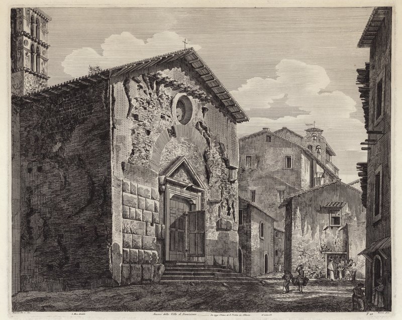 Restos da Vila de Domiciano, Roma, Itália (gravura) de European School