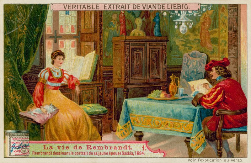 Rembrandt desenha uma foto de sua esposa Saskia de European School