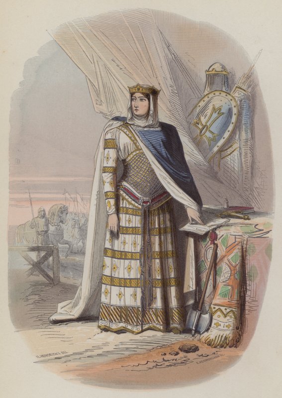 Richilde, Condessa de Hainaut, Condessa Consorte e Regente da Flandres (gravura colorida) de European School