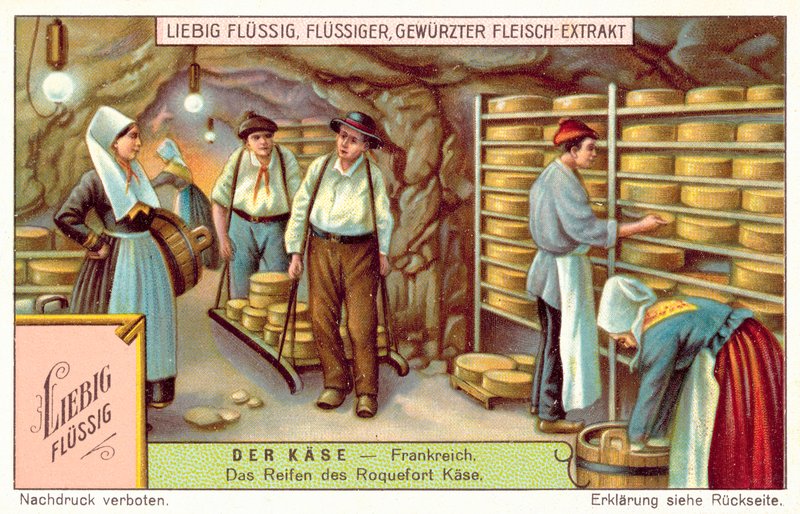 Queijos Roquefort com cura em França (chromolitho) de European School
