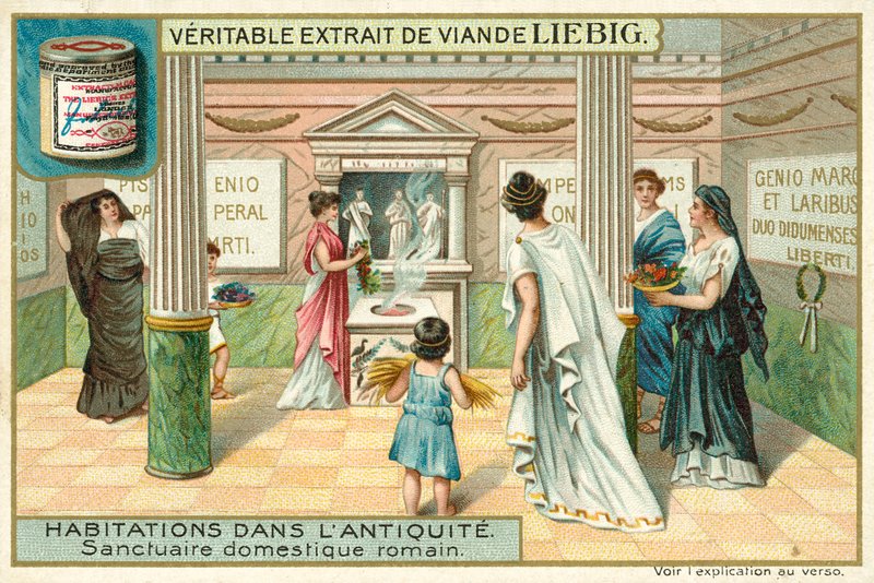 Santuário em um lar romano (chromolitho) de European School