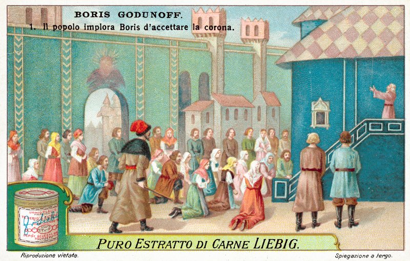 Cena da ópera do Modesto Mussorgsky Boris Godunov (chromolitho) de European School