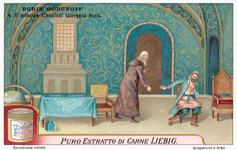 Cena da ópera do Modesto Mussorgsky Boris Godunov (chromolitho) de European School