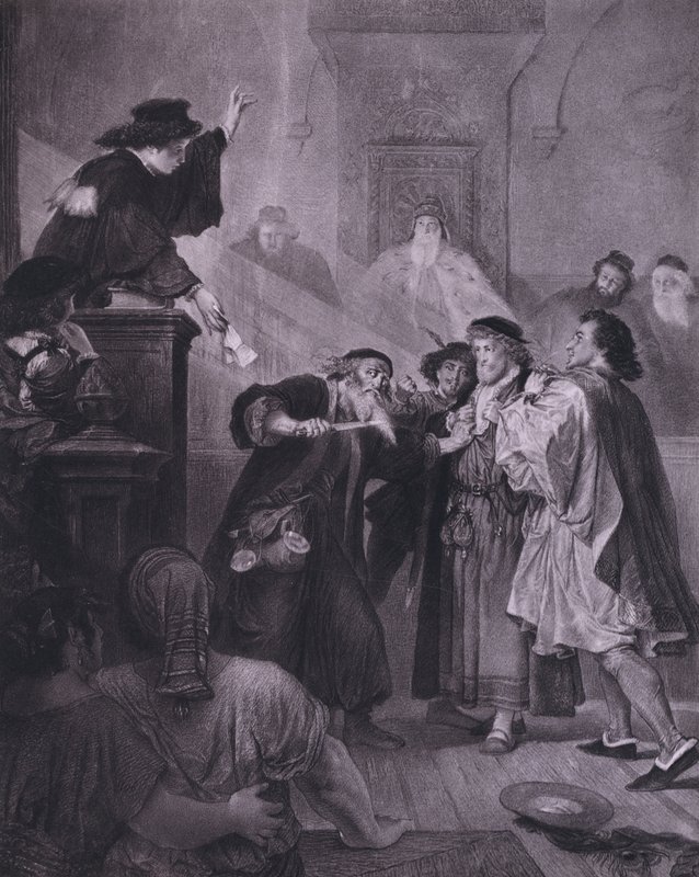 Cena de Shakespeare, O Mercador de Veneza (Acto IV, Cena 1) (litho) de European School