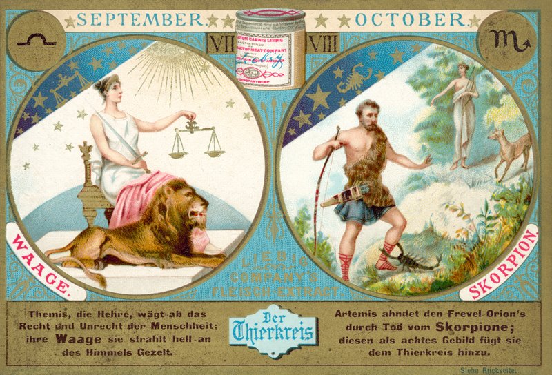 Setembro e Outubro: Libra e Escorpião (chromolitho) de European School