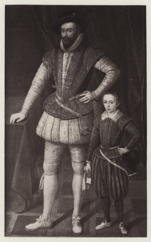 Sir Walter Raleigh e o seu Filho (litho) de European School