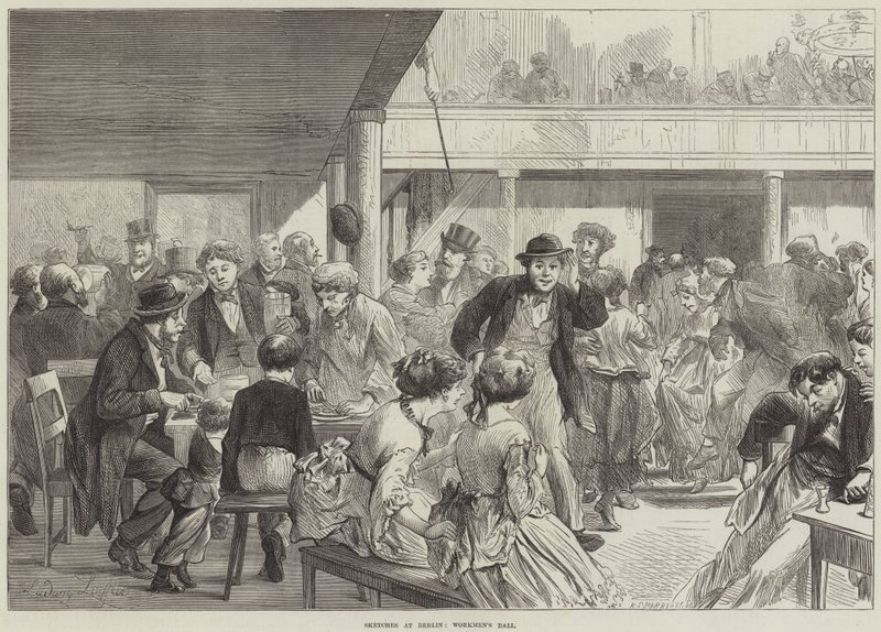 Esboços em Berlim, Baile dos Trabalhadores (gravura) de European School