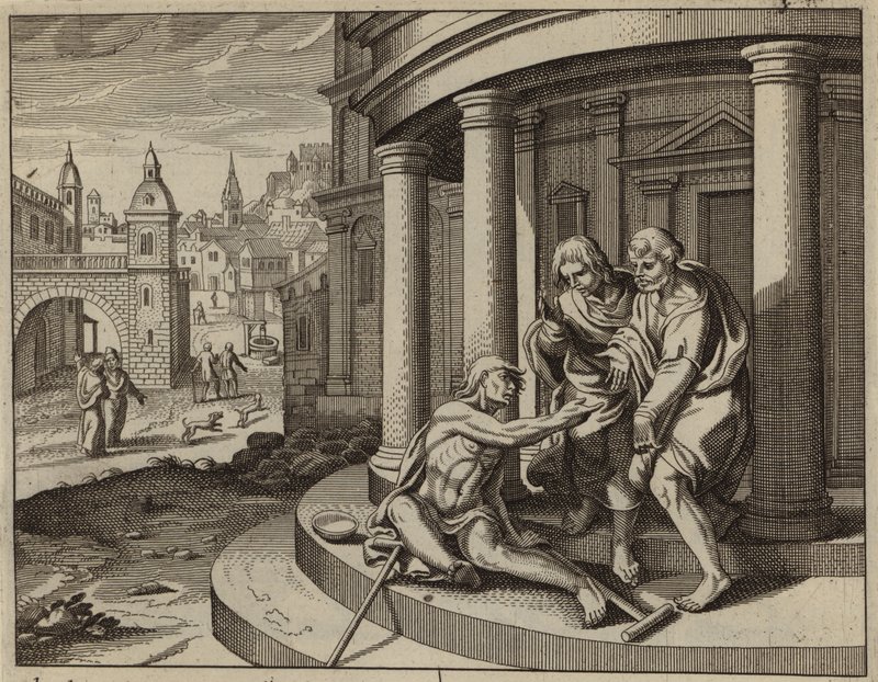 São Pedro curando um mendigo coxo em nome de Jesus Cristo (gravura) de European School