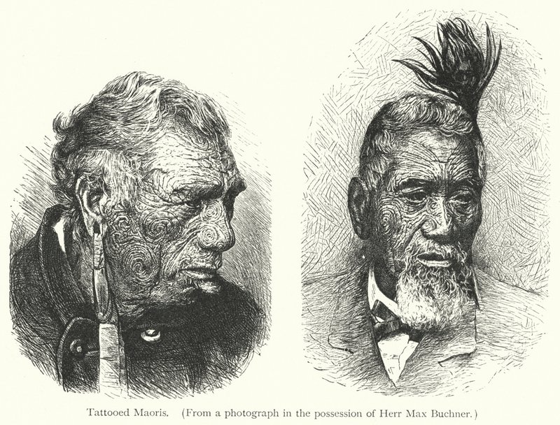 Maoris tatuados (gravura) de European School
