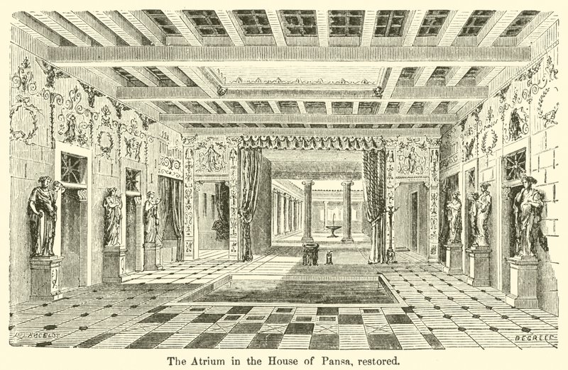 O átrio da Casa do Pansa, restaurado (gravura) de European School