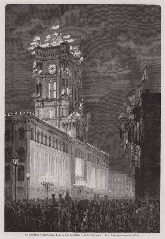 O Rathaus de Berlim iluminado para celebrar o regresso do Kaiser Wilhelm I de European School
