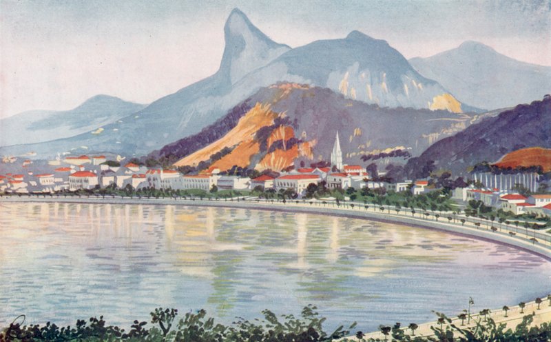 A parte de Botafogo da Avenida da Baía do Rio, com vista para o Corcovado (litografia colorida) de European School