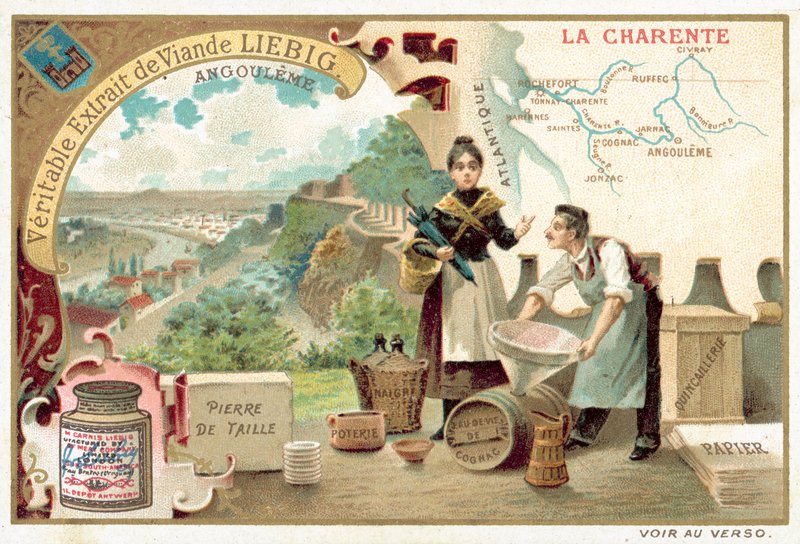 A Charente, e uma vista de Angouleme (chromolitho) de European School