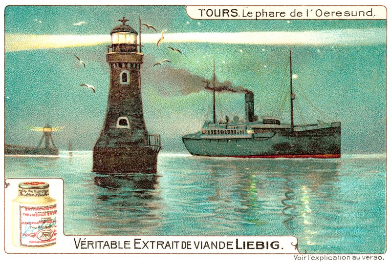 O Farol de Oresund, entre a Dinamarca e a Suécia (chromolitho) de European School