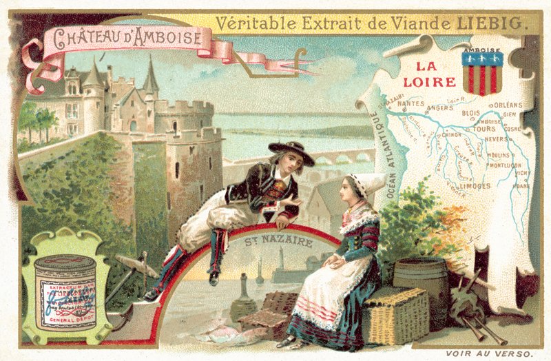 O Loire, e uma vista do castelo de Amboise (cromolitho) de European School