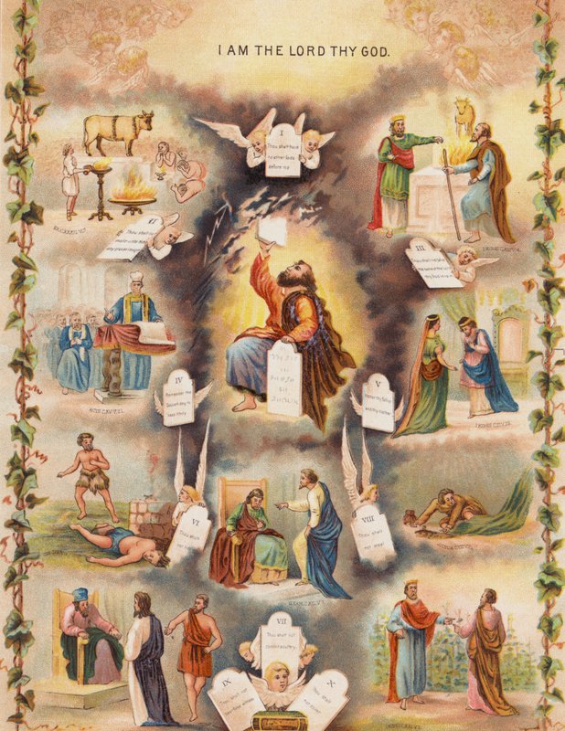 Os Dez Mandamentos (litografia a cores) de European School