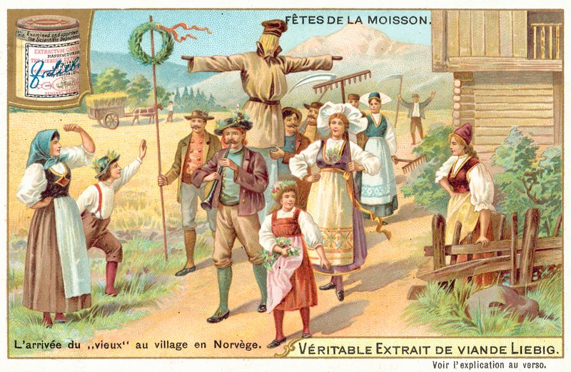 A chegada do "velhote" a uma aldeia na Noruega (chromolitho) de European School