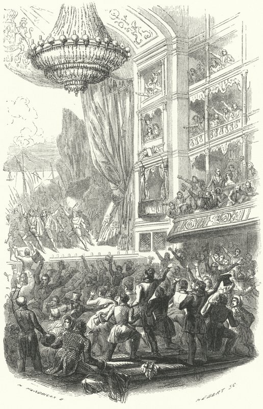 O início da Revolução Belga: representação da ópera La Muette de Porcini de Daniel Auber no Teatro de la Monnaie em Bruxelas, 25 de Agosto de 1830 (gravura) de European School
