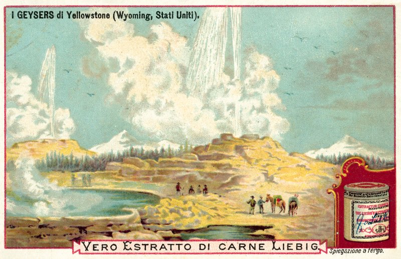 Os gêiseres do Parque Nacional de Yellowstone, Wyoming, EUA (chromolitho) de European School