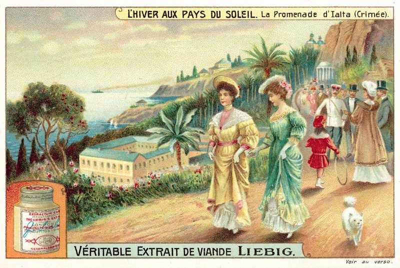 O passeio em Yalta, Crimeia (chromolitho) de European School