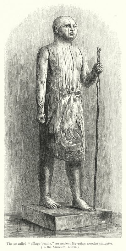 O chamado "bébé da aldeia", uma antiga estatueta egípcia de madeira (gravura) de European School