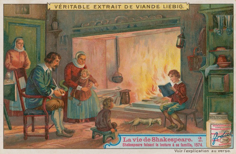 O jovem Shakespeare lendo para sua família, 1574 de European School