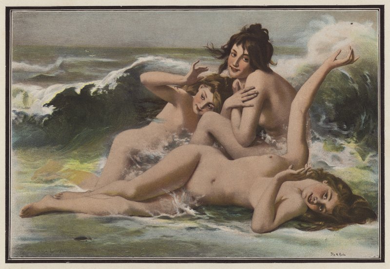 Três mulheres entre as ondas (lito colorido) de European School