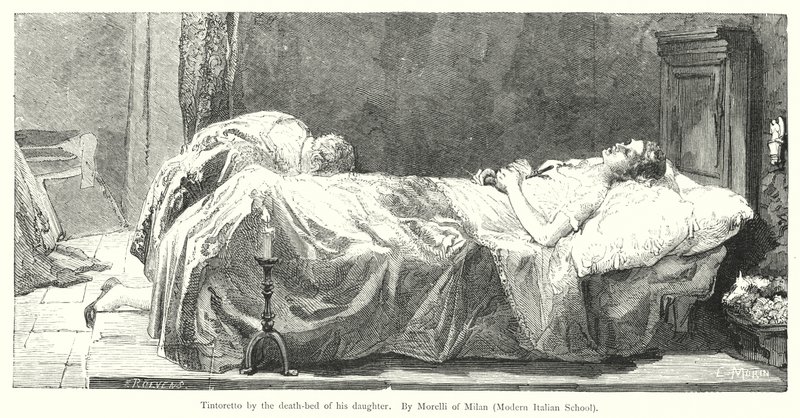 Tintoretto pelo leito de morte da sua filha (gravura) de European School