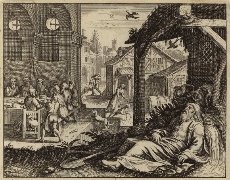 Tobit cego pelos excrementos dos pardais (gravura) de European School