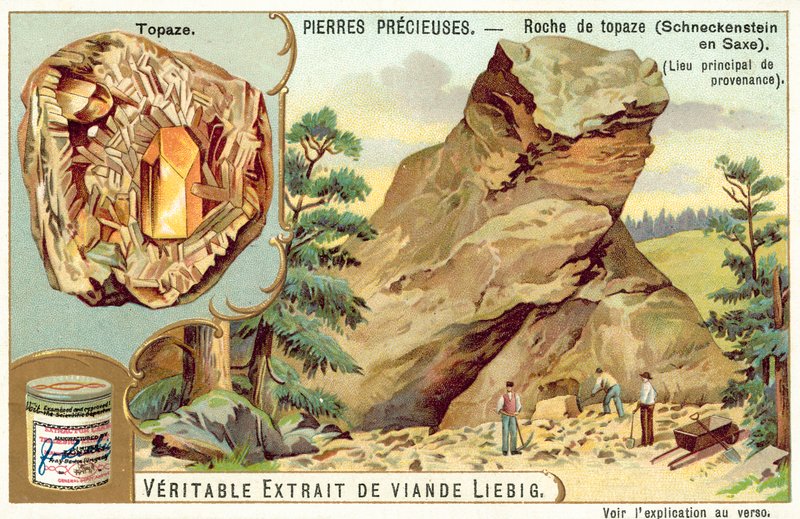 Topázio rock em Schneckenstein, Saxônia (chromolitho) de European School