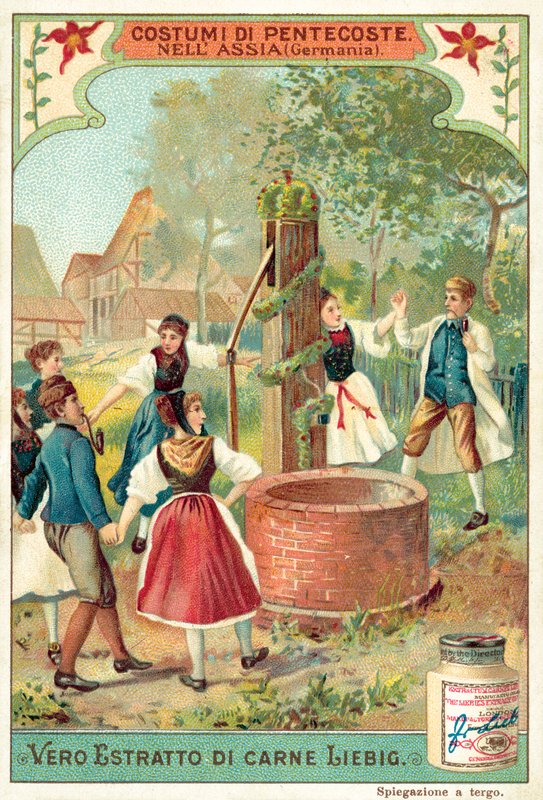 Celebrações tradicionais do Pentecostes em Hessen, Alemanha (chromolitho) de European School