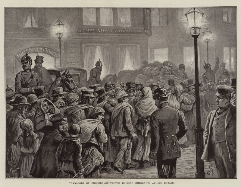 Transporte de Emigrantes Russos Suspeitos de Cólera através de Berlim (litho) de European School