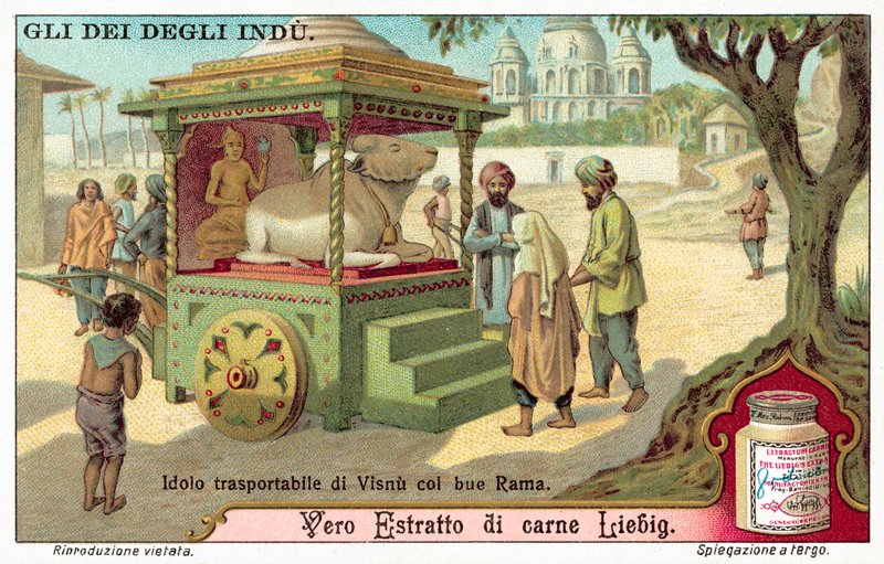 Ídolo transportável de Vishnu com o boi Rama (chromolitho) de European School